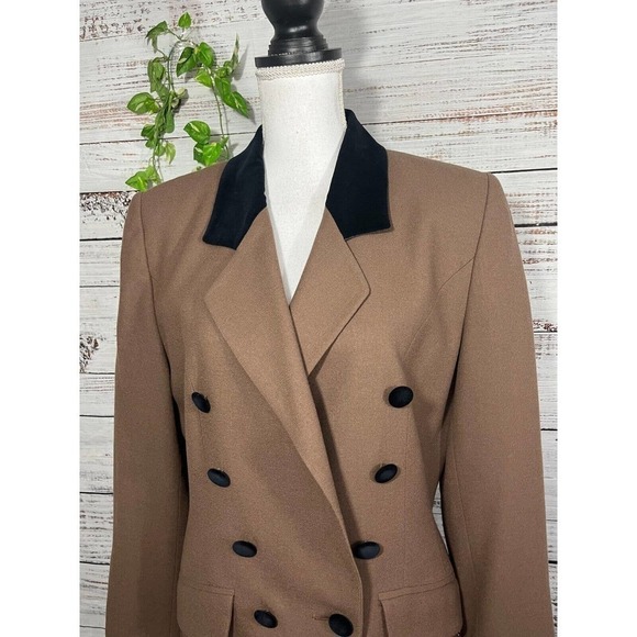 Valerie Stevens Vintage Jacket Blazer size 8 Brown Wool Black Velvet 90's Y2K - Picture 9 of 14